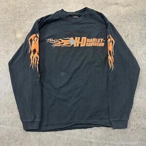 Vintage Harley Davidson Flame Hit Longsleeve Graphic Shirt Size Large